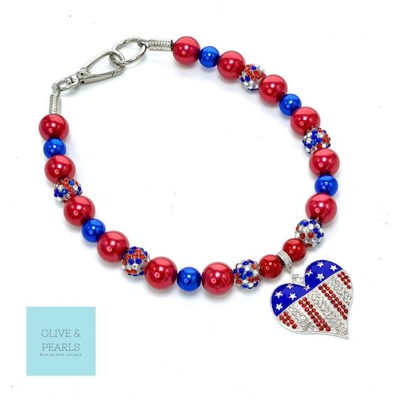 Patriotic Pearl Dog Collar: Red, White & Blue...