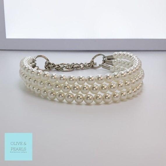 Handmade Pearl Dog Collar: Beaded Pet Jewelry...