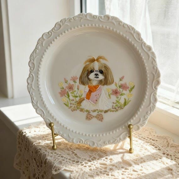 Hand-Carved Pet Portrait Ceramic Plate - Cust...