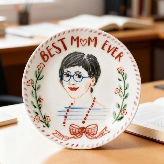 Hand-Painted Custom Mom Portrait Plate • Pe...