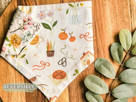 Reversible Floral Dog Bandana, Cottagecore Do...