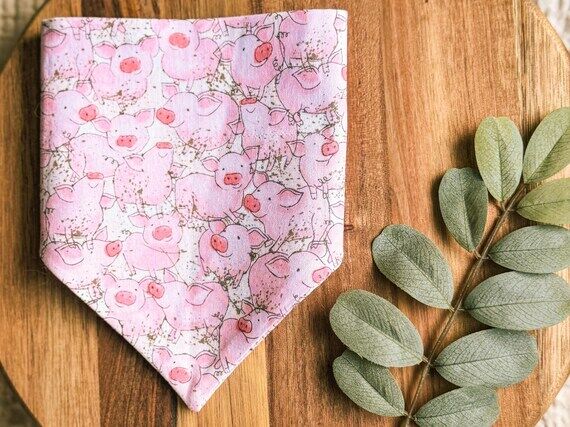 Farm Pig Dog Bandana: Pink Cotton, Over-the-C...