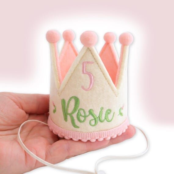 Dog Birthday Crown Ecru Pink Rose Buds, Perso...