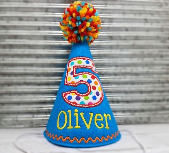 Dog Birthday Hat, Peacock Blue & Colored Dots...