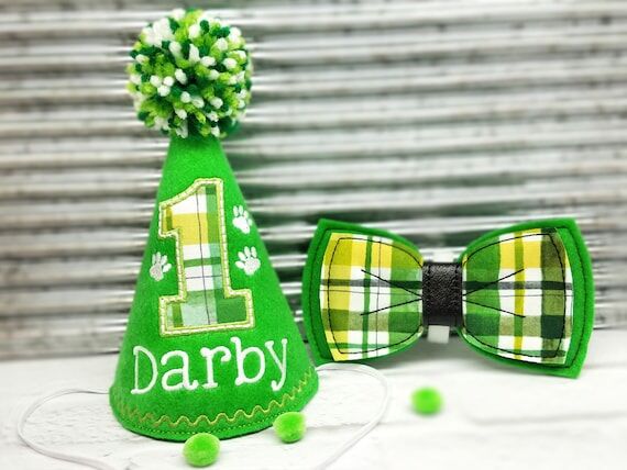 Plaid Dog Birthday Hat Bow Tie: Personalized ...