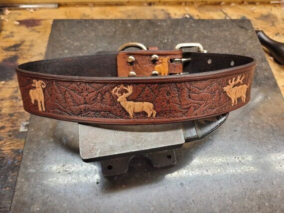 Dog Collar, Leather dog collar, Wildlife patt...