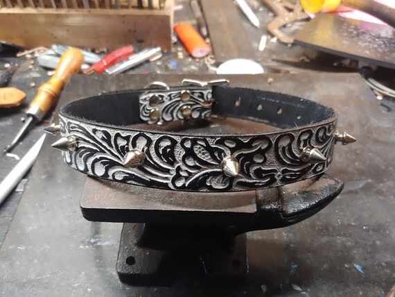 Dog Collar, Leather Dog Collar, Western Flora...
