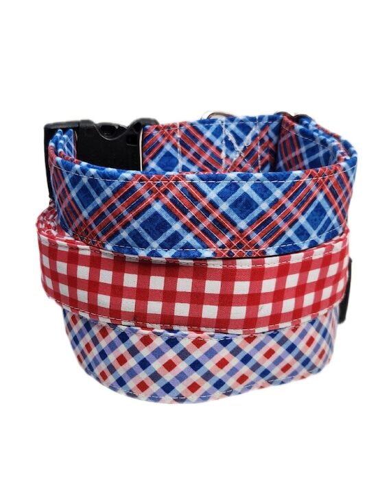 Red White Blue Plaid Dog Collar: Cat Collar, ...