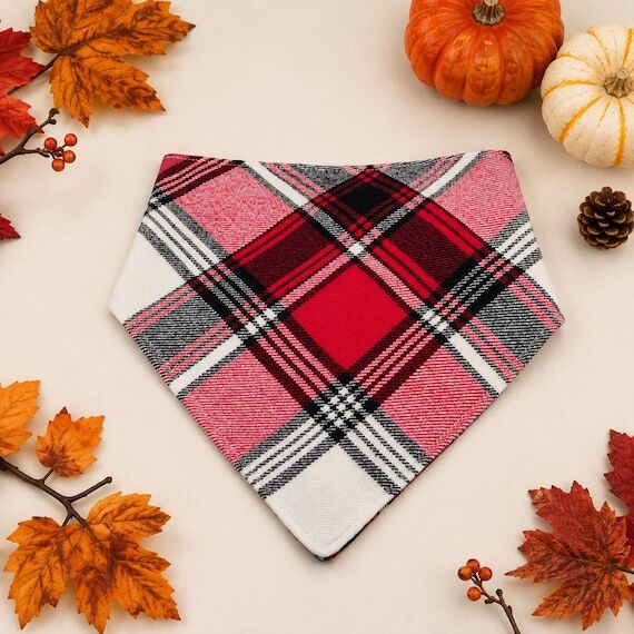 Red Plaid Dog Bandana: Fall Red Plaid Bandana...