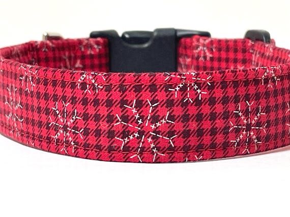 Red Plaid Christmas Dog Collar with Snowflake...