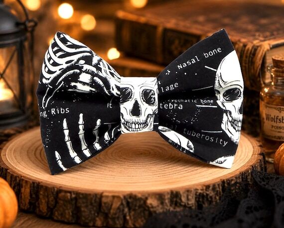Halloween Goth Skeleton Dog and Cat Bow Tie f...