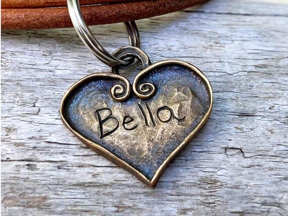 Personalized Heart Dog Tag - Vintage Finish -...