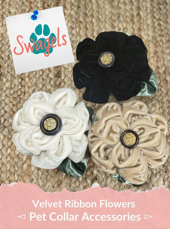 Velvet Ribbon Pet Collar Flower: Adjustable H...