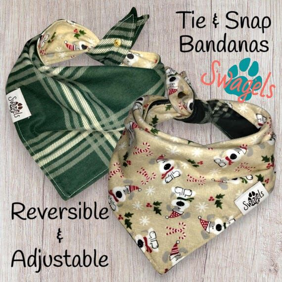 Reversible Christmas Dog Bandana: Tan Holiday...
