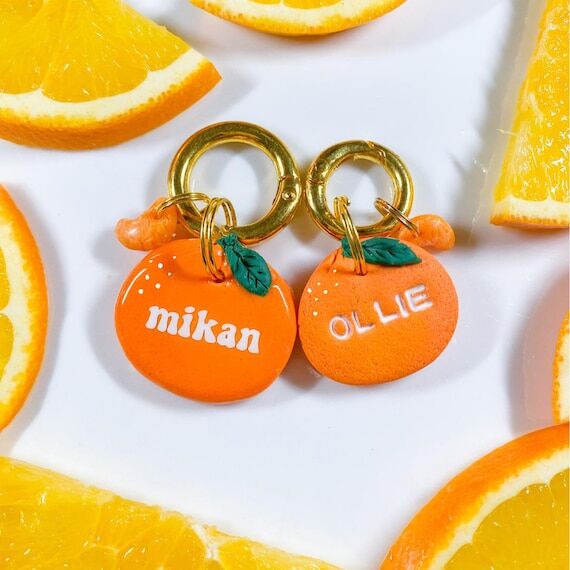 Clementine Orange Pet Tag | Polymer Clay Mand...