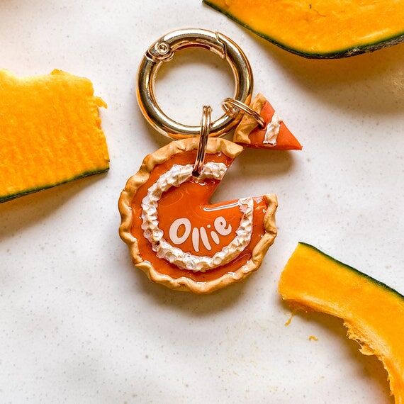 Pumpkin Pie Pet Tag With Charm | Fall Pet Tag...