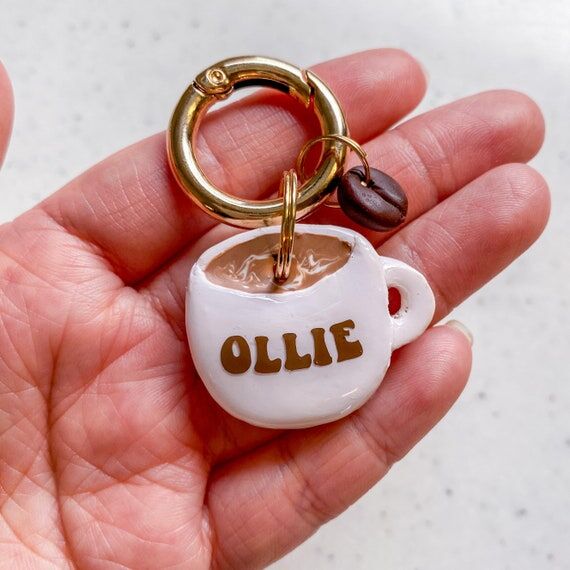 Coffee Mug Pet Tag With Bean Charm | Fall Pet...