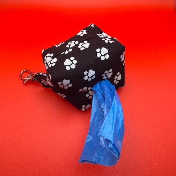 Handmade Black Paw Print Dog Poop Bag Dispens...