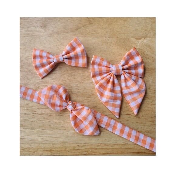ORANGE PLAID bow tie and sailor bow for cat &...