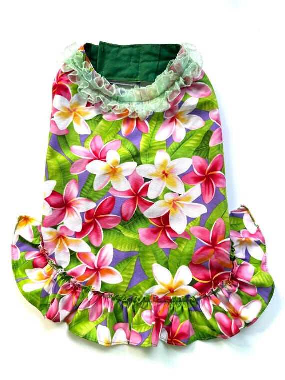 Handmade Hawaiian Floral Dog Muumuu Dress wit...