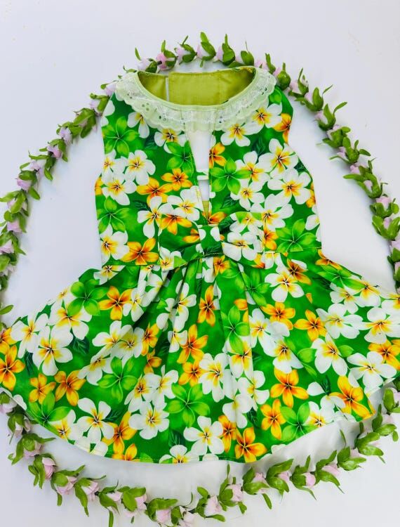 Handmade Hawaiian Dog Dress: Summer green dre...