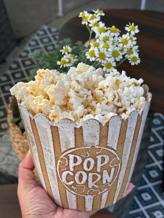 Handmade Ceramic Popcorn Bucket – Cozy Movi...