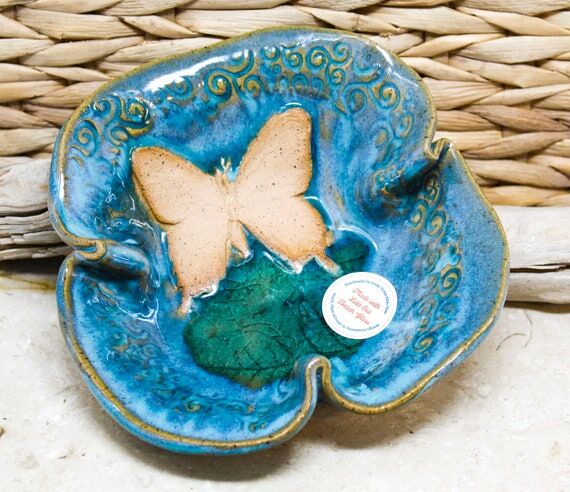 Butterfly Ring Dish with beach glass: Coastal...
