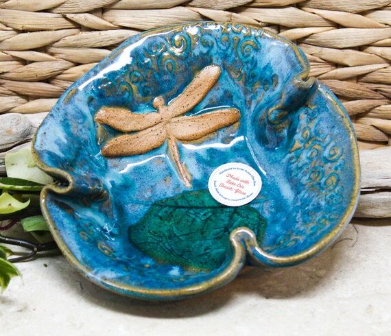 Dragonfly Ceramic Dish with Beach Glass, soap...