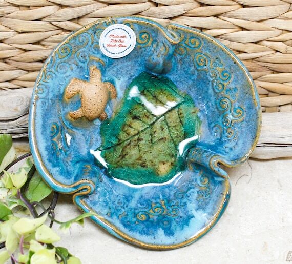 Ceramic Turtle Dish, Lake Erie Beach Glass, C...