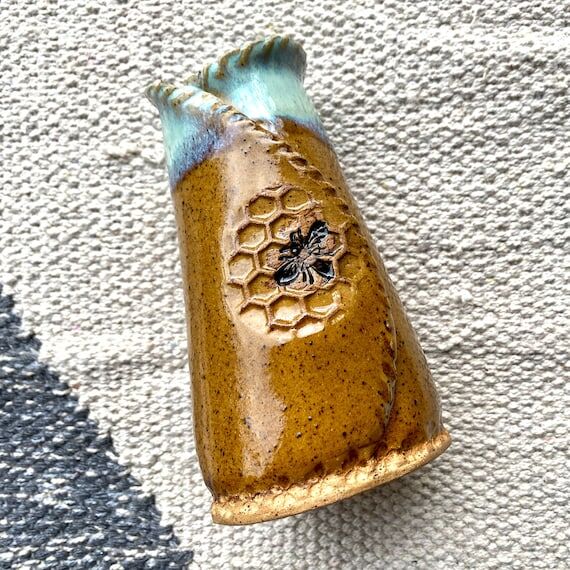 Handmade Bee Vase: Honeycomb Pottery Bud Vase...