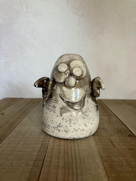 Handmade ceramic ghost Raku fired...