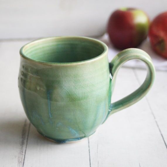 Handmade Ceramic Coffee Mug: Crackle Green Gl...