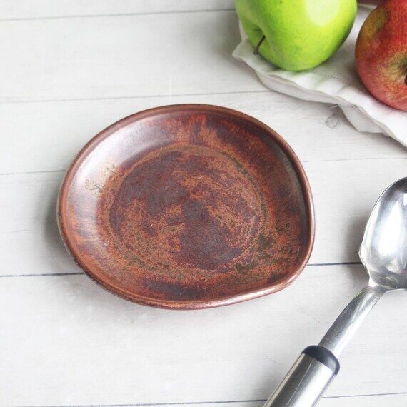 Large Rustic Spoon Rest in Copper Metallic Gl...