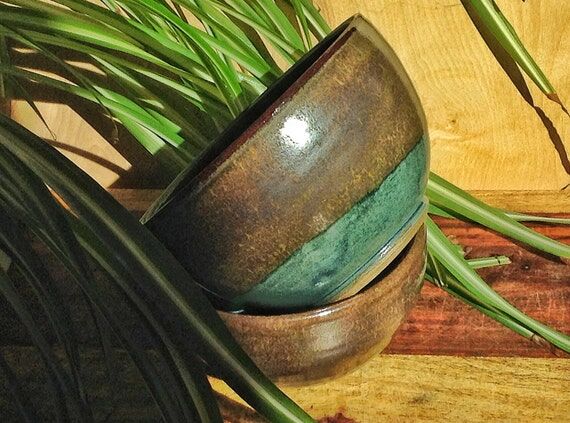 Handmade Pottery Cereal Bowl: Rustic Blue and...