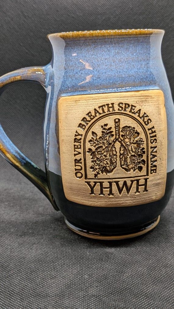 Handmade pottery coffee mug with lungs in YHW...