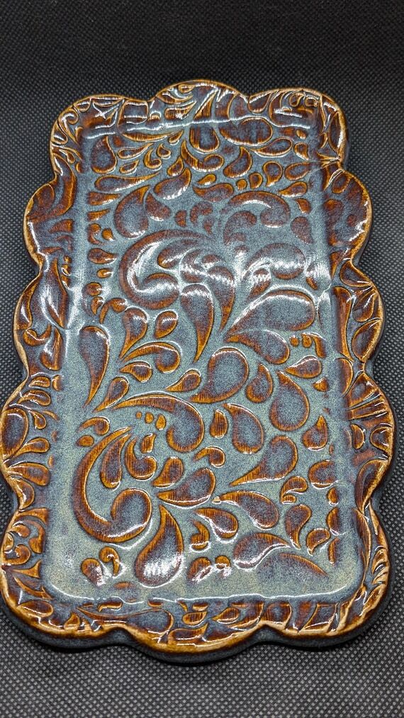 Handmade pottery snack plate floral, woods, P...