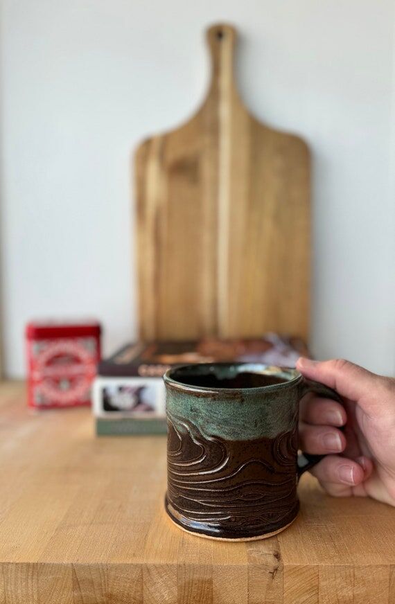 Coffee Mug, Woodgrain Mug, Wood Grain Pottery...