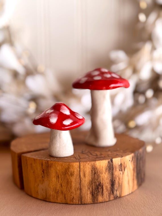 Ceramic Mushroom, Mushroom Decor, Spotted Mus...