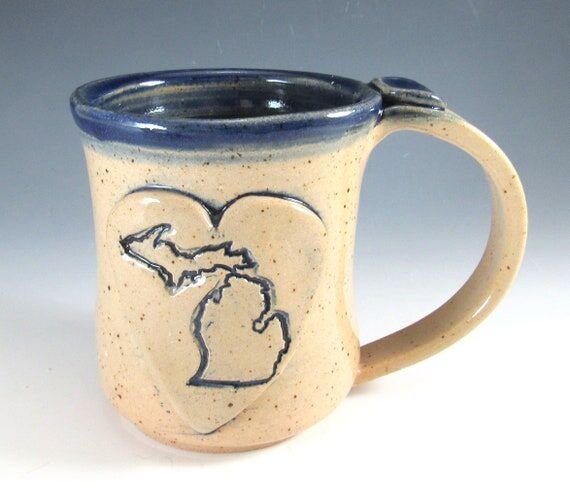 Handmade Michigan Heart Pottery Mug - 12 oz...