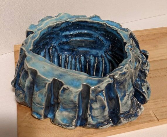 Cute rustic aqua blue and black hand carved d...