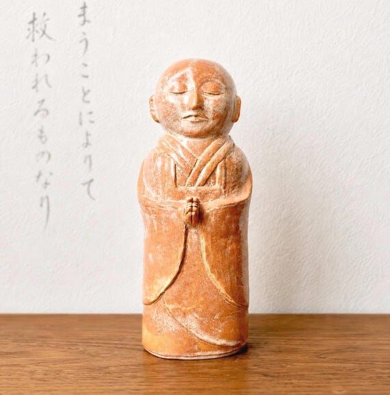 Japanese Jizo Statue, 11.5" Handmade Cer...