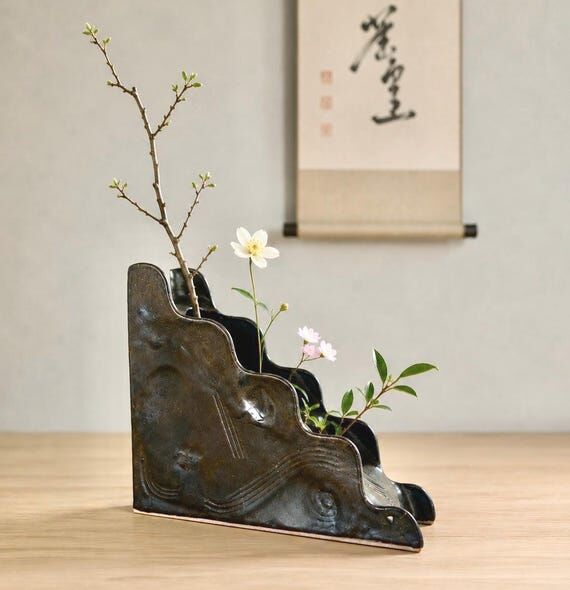 Japanese Ikebana Vase, Hand Built Ceramic Flo...
