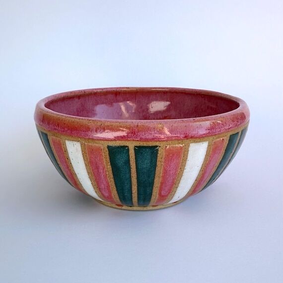Pink Blue and White Handmade Bowl with Trans ...