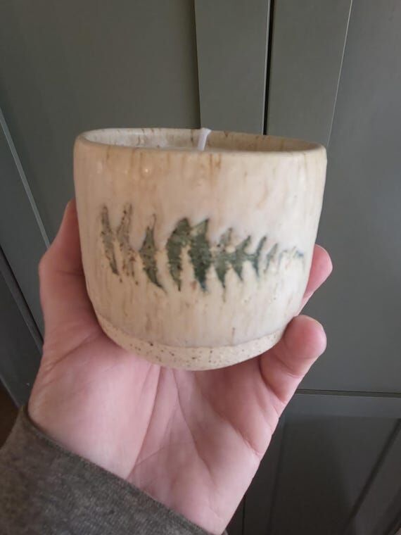 Handmade Pottery Candles with Leaf Design...