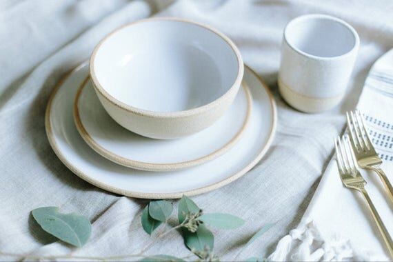Handmade Stoneware Dinnerware: White Glaze, U...