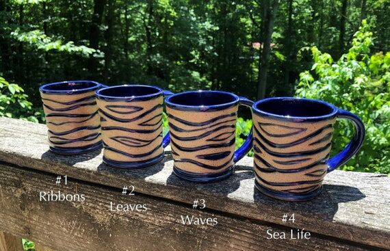 Wavy Navy/Natural 10 oz. Mug - Handmade Pott...