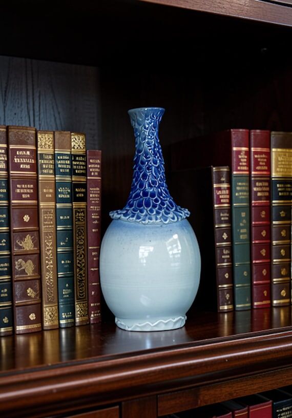 Textured Porcelain Vase: Two-Tone Blue, Ruffl...