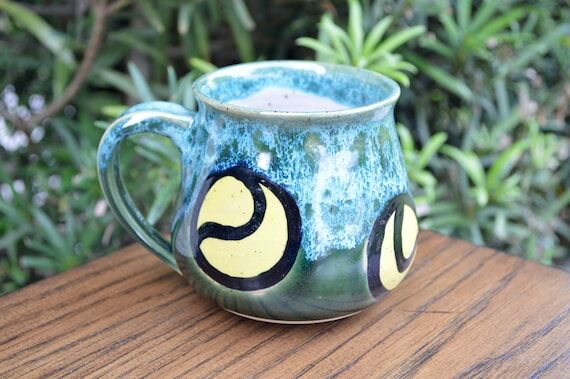 Handmade Green Tennis Belly Mug, 13oz Pottery...
