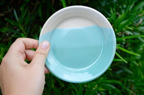 Small Light Blue and White Handmade Pottery P...