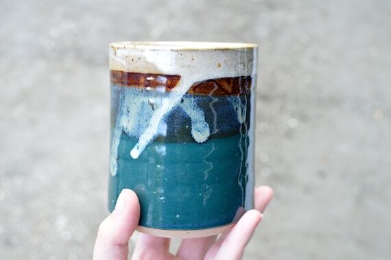 Teal Handmade Pottery Tumbler, 13oz...